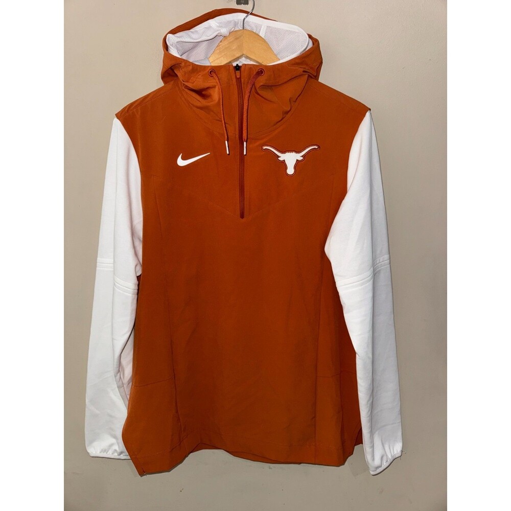 Men M Nike Texas Longhorns Football Team Issued PE Pregame 1/4 Zip Hooded Jacket